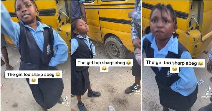 Little girl challenges bus conductor, school girl, no payment