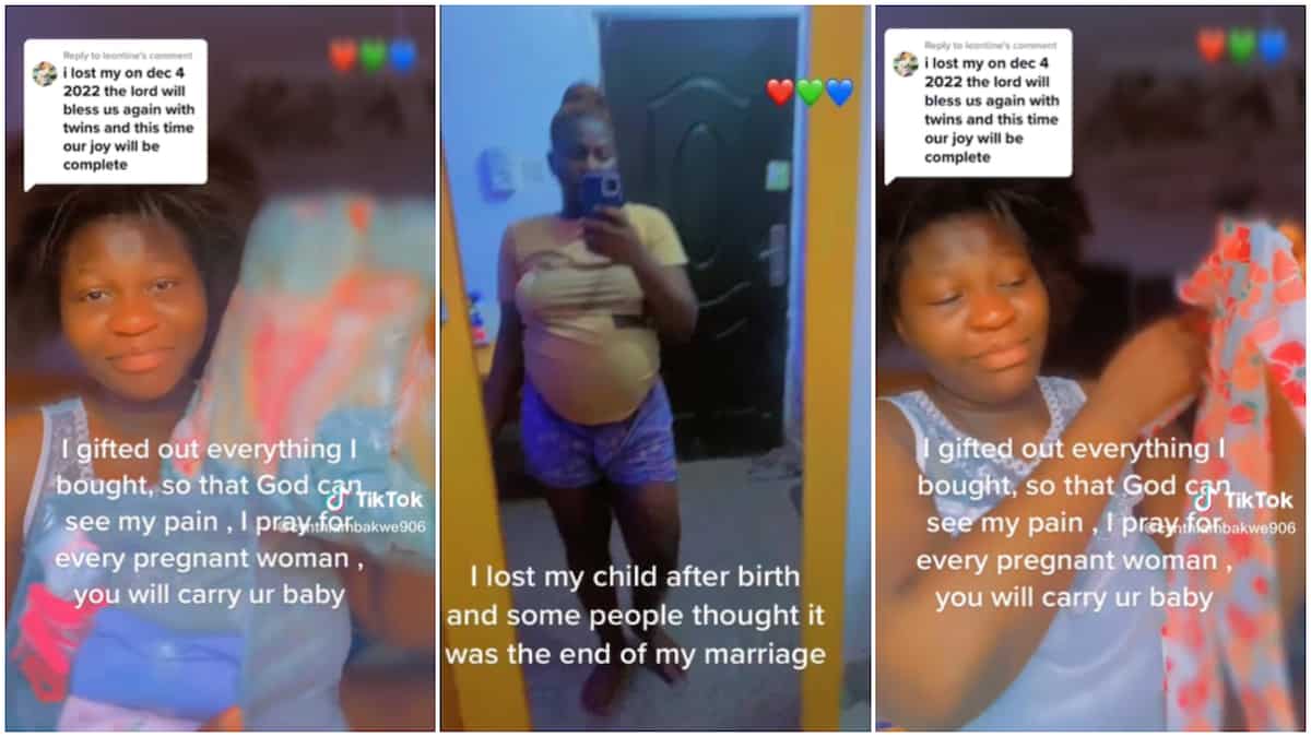 Lady who lost her child at birth gives out all her baby things, cries in emotional video