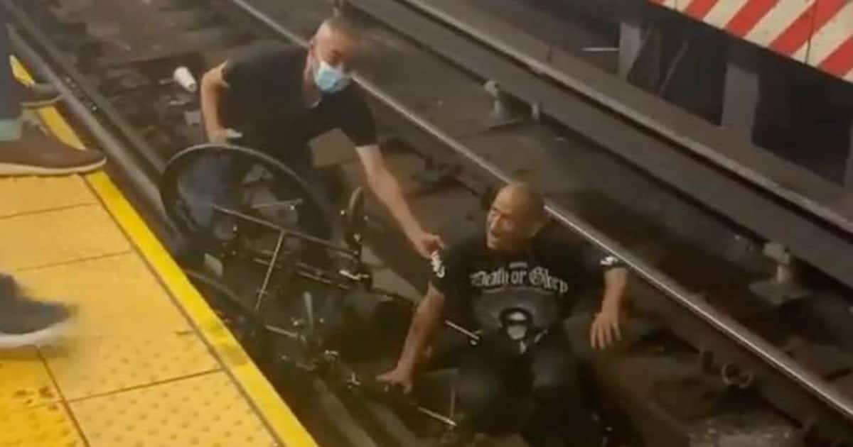 Hero saves a wheelchair-bound man in New York.