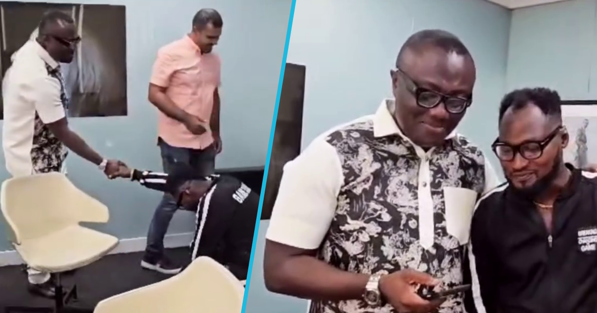Funny Face kneels to apologise to Bola Ray, blames his poor behaviour on his curvaceous baby mama