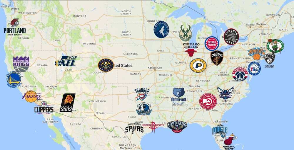 NBA teams map