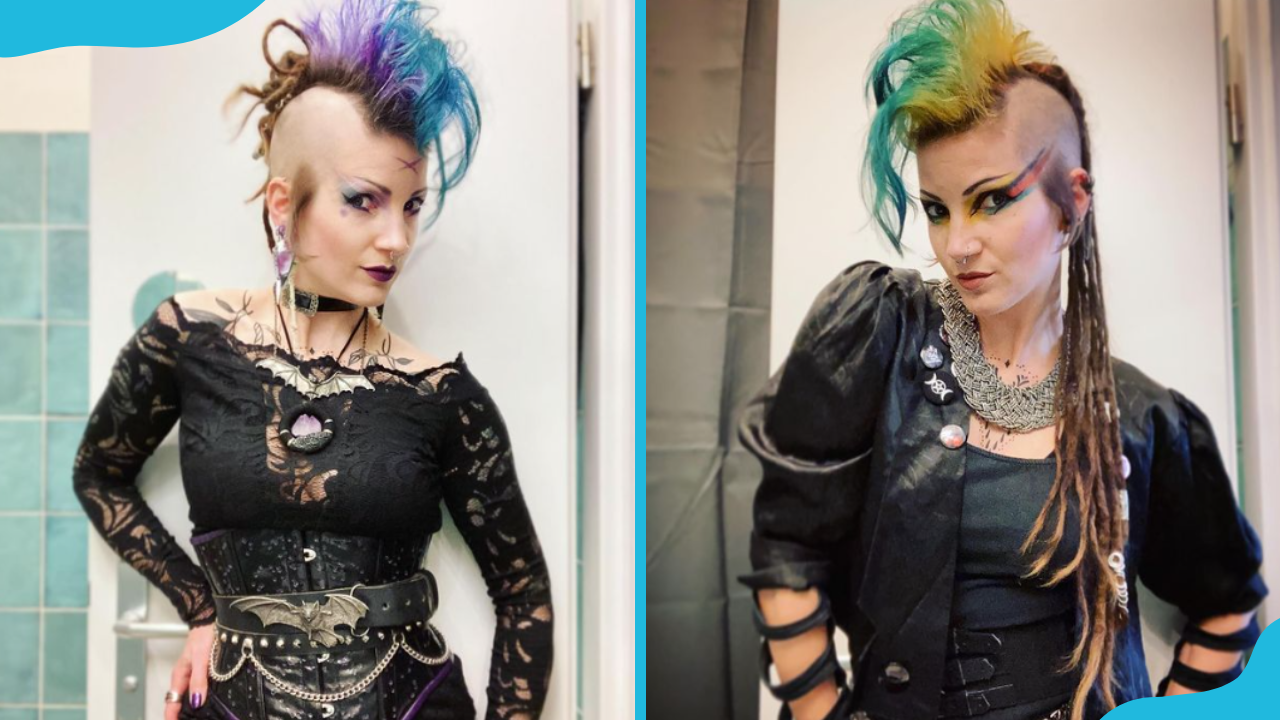 A woman in different types of goth style