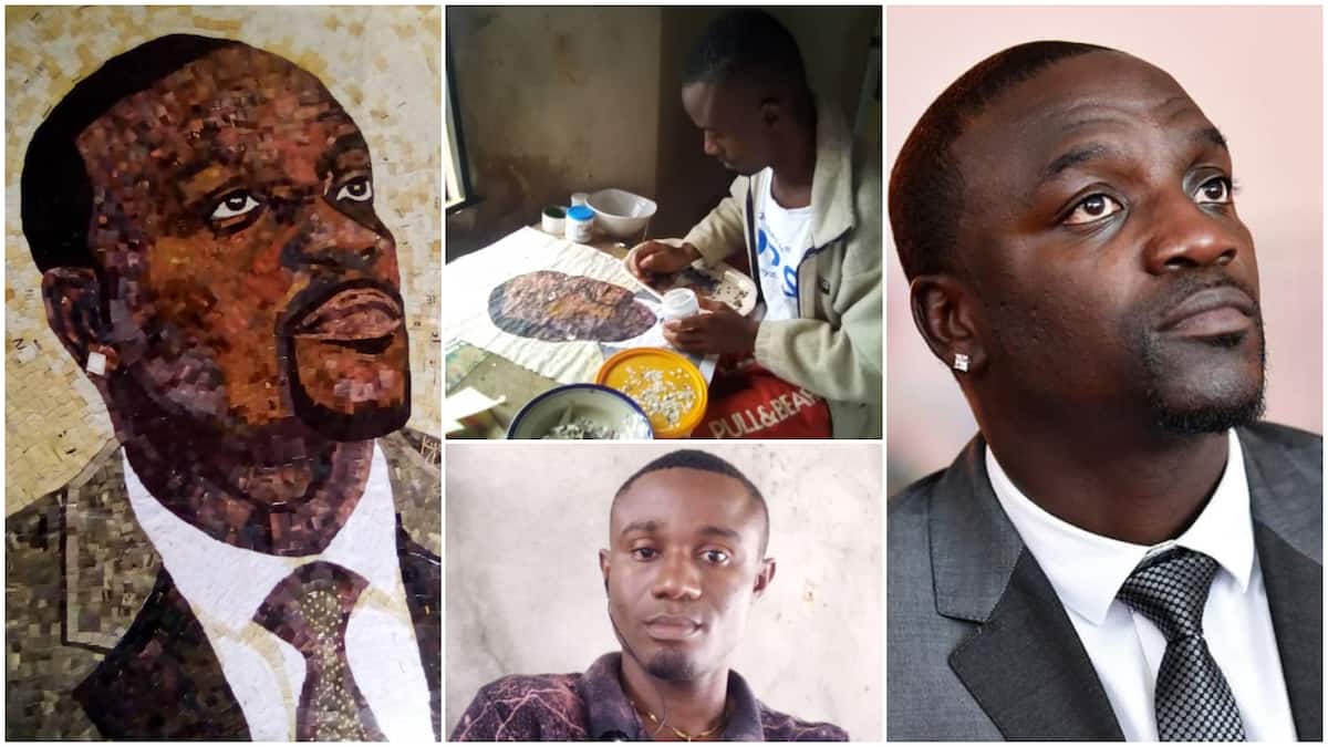 Young Nigerian man uses newspaper to make fine portrait of Akon, photos go viral