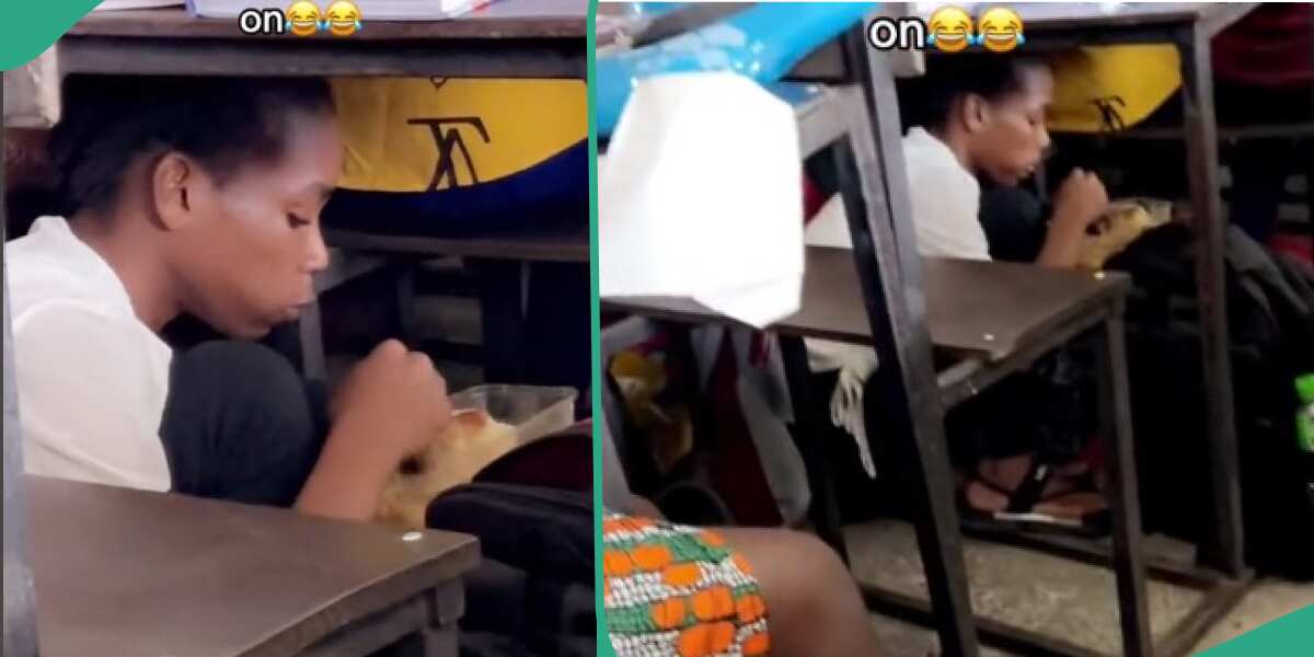 Reactions as female student gets caught eating under desk