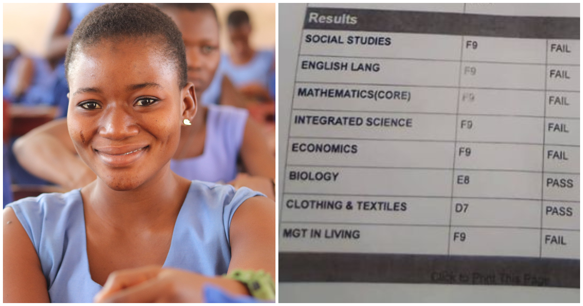25-year-old GH lady bags F9 in chains in WASSCE but still hopes to continue schooling; netizens called upon to help