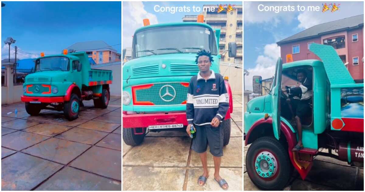 Big Benz truck, young Nigerian man