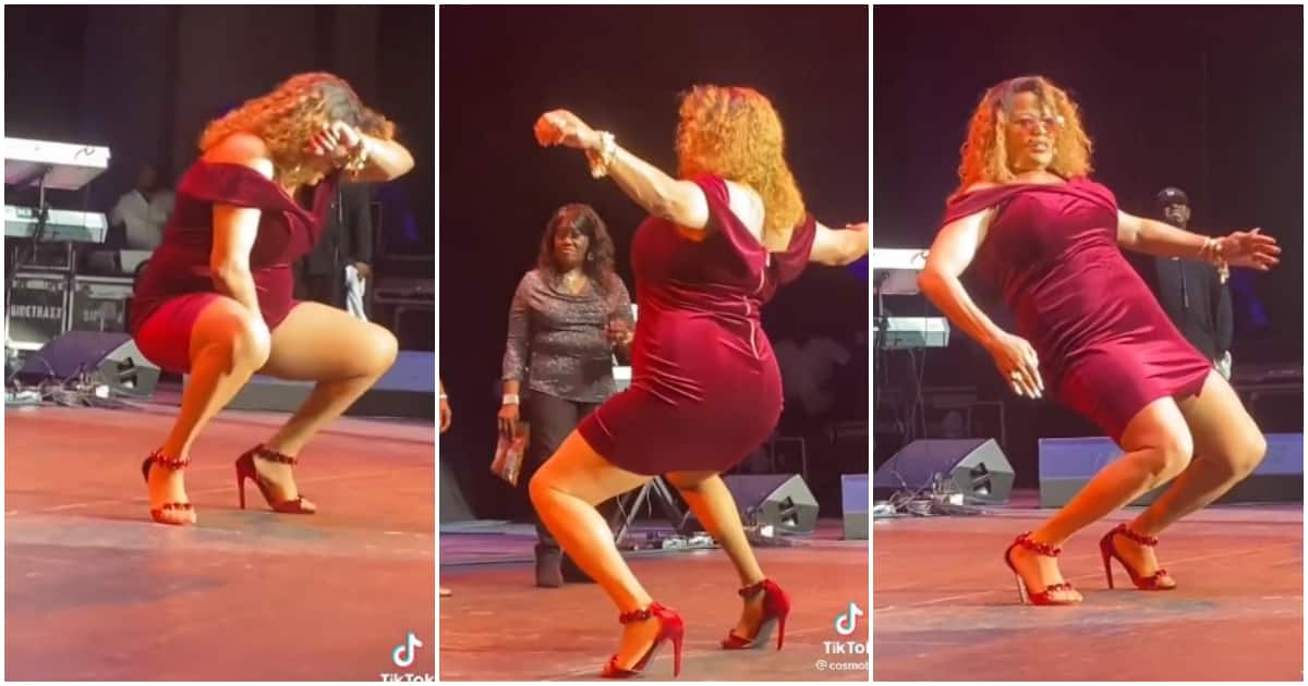 Twerk, dance on stage, woman in red dress and heels