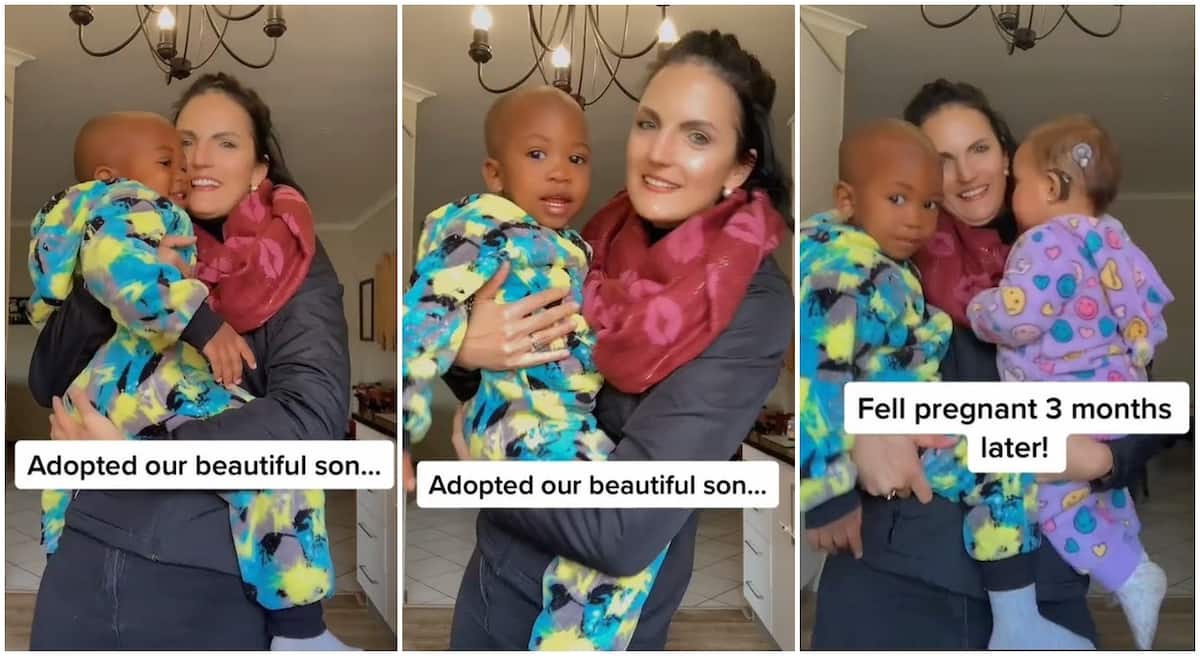 Photos of a mum who adopted a black boy and later gave birth to her own child.
