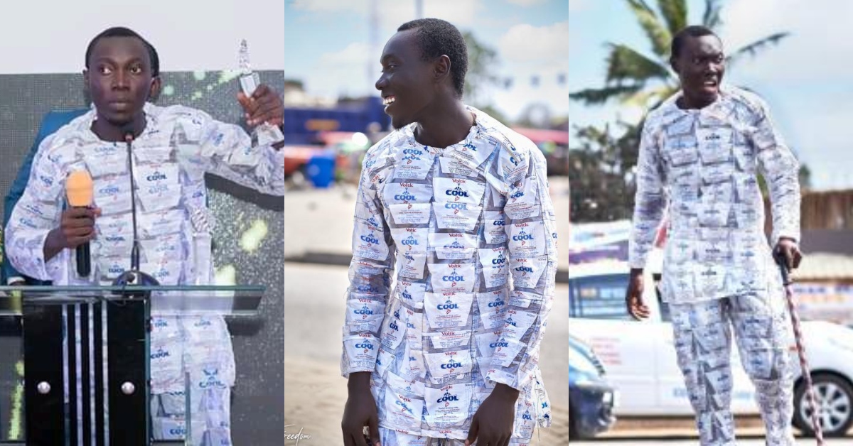 Level 100 student at UG makes kaftan clothes with 'pure water' rubbers