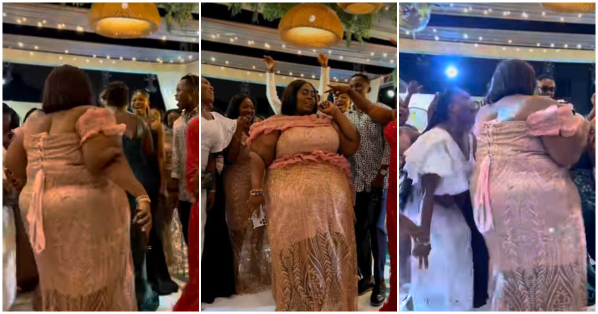 Plus-Size Ghanaian Wedding Guest Rocking Corseted Lace Dress Steals The Shows With Her Impeccable Dance Moves