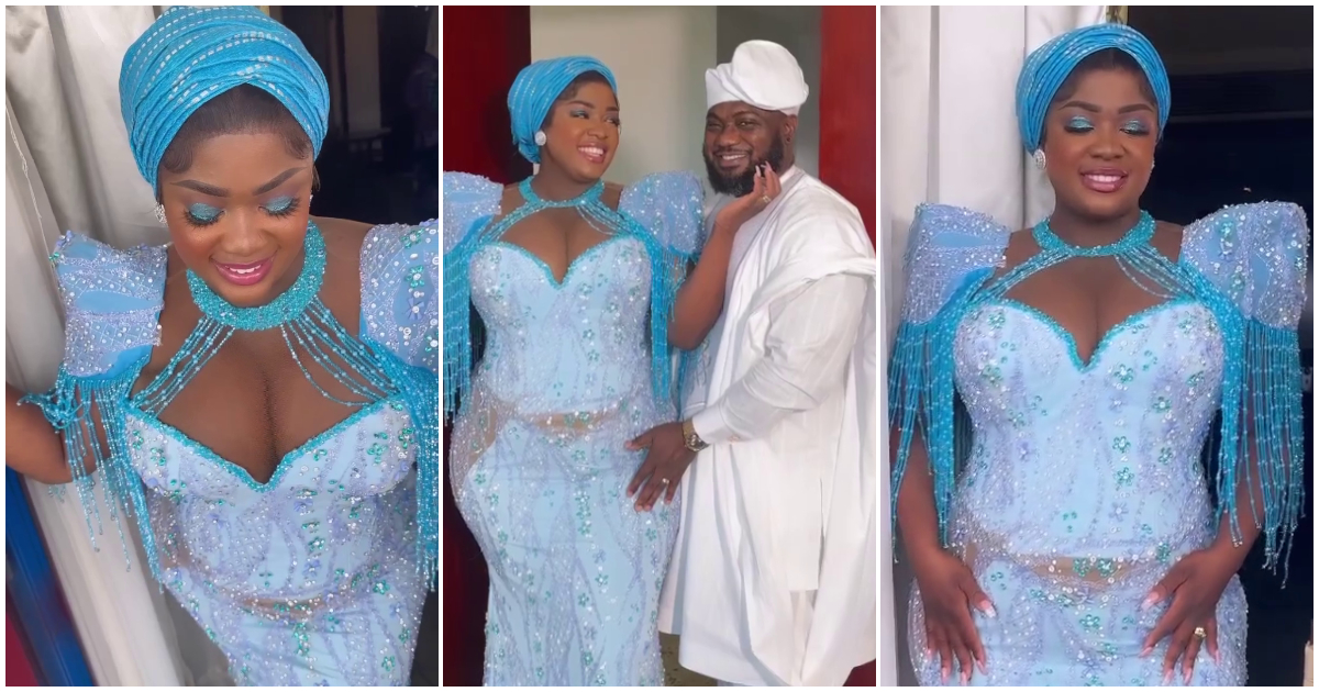 Tracey Boakye looked ethereal in a blue hand-beaded corset gown to son's Thanksgiving service: "Glass nkoaa"