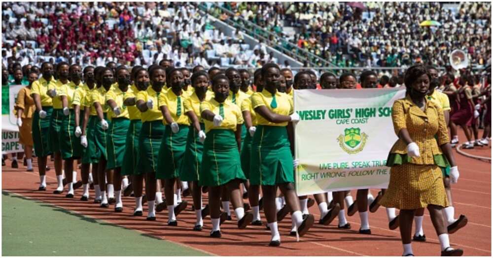 Wesley Girls students march during 2022 independence day celebrations.
