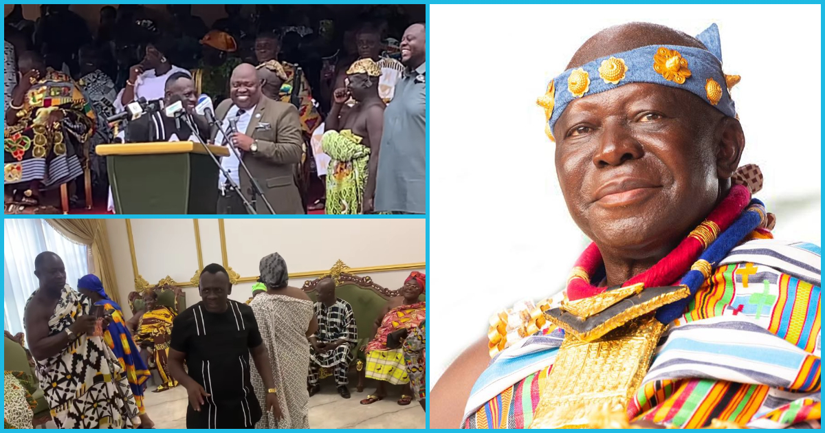 Akrobeto gets Asantehene & wife laughing at his 'big English' at Otumfuo Jubilee Hall unveiling