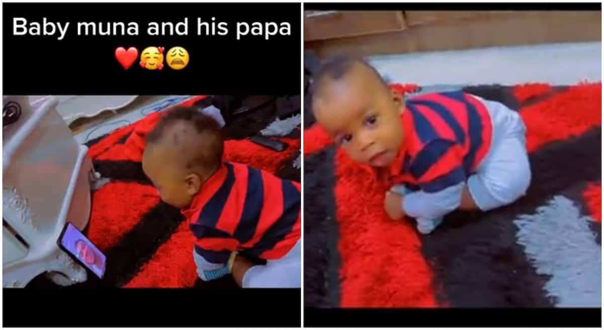 Photos of an adorable Nigerian baby boy, Muna having a video call with his father.