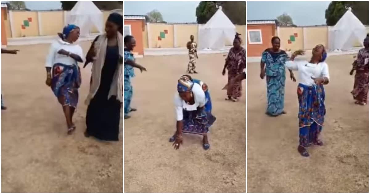 Nigerians react to video of mama in blue Christian wrapper twerking and dancing hard