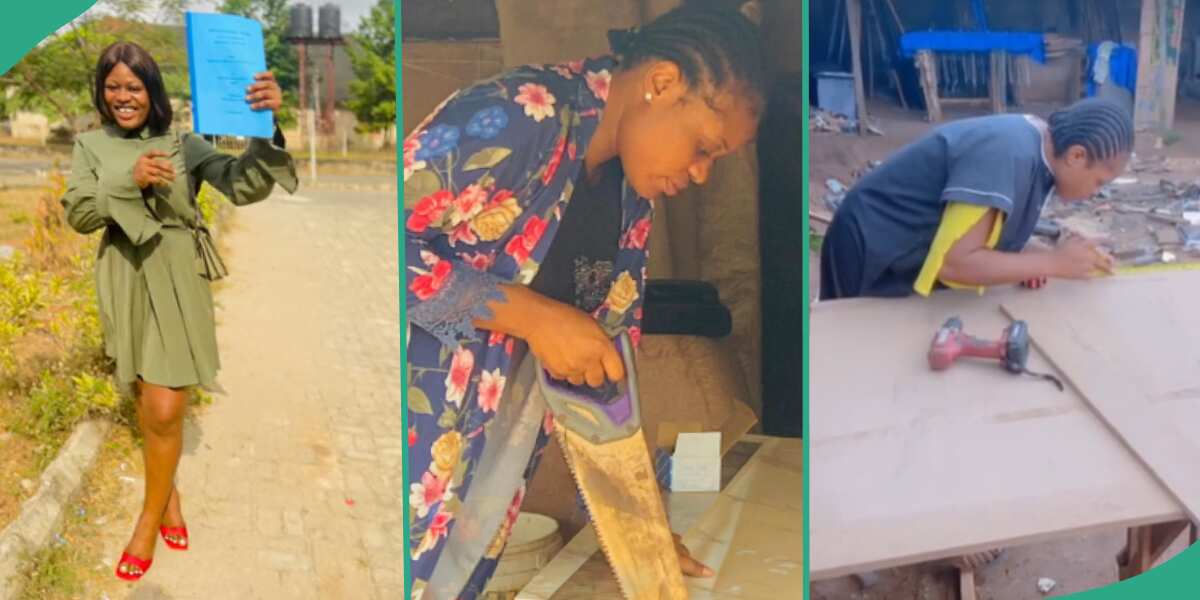 Courageous lady who spent years in university drops degree, learns handwork and becomes a carpenter