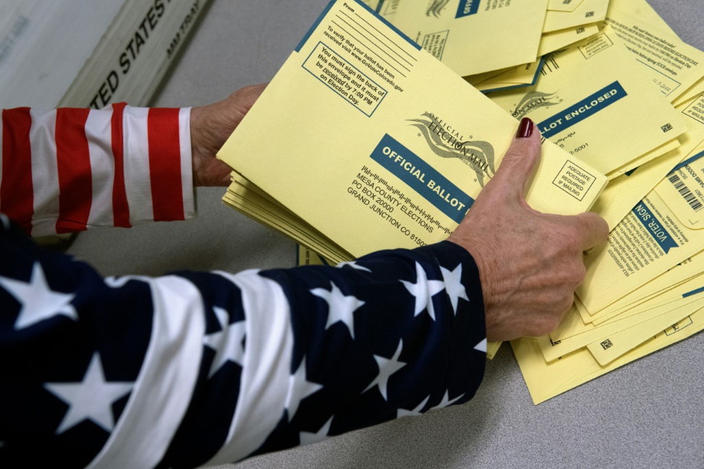 Voter ballots are seen in Grand Junction, Colorado on November 8, 2022
