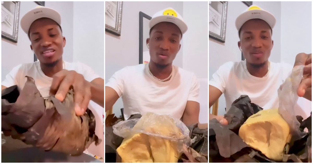 Kofi Kinaata buys Fante kenkey with rubber around it