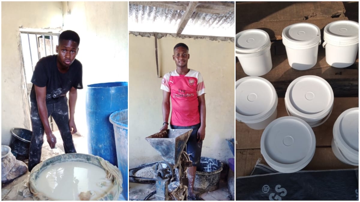 Young Nigerian man packages pap in containers to make a living, stirs reactions