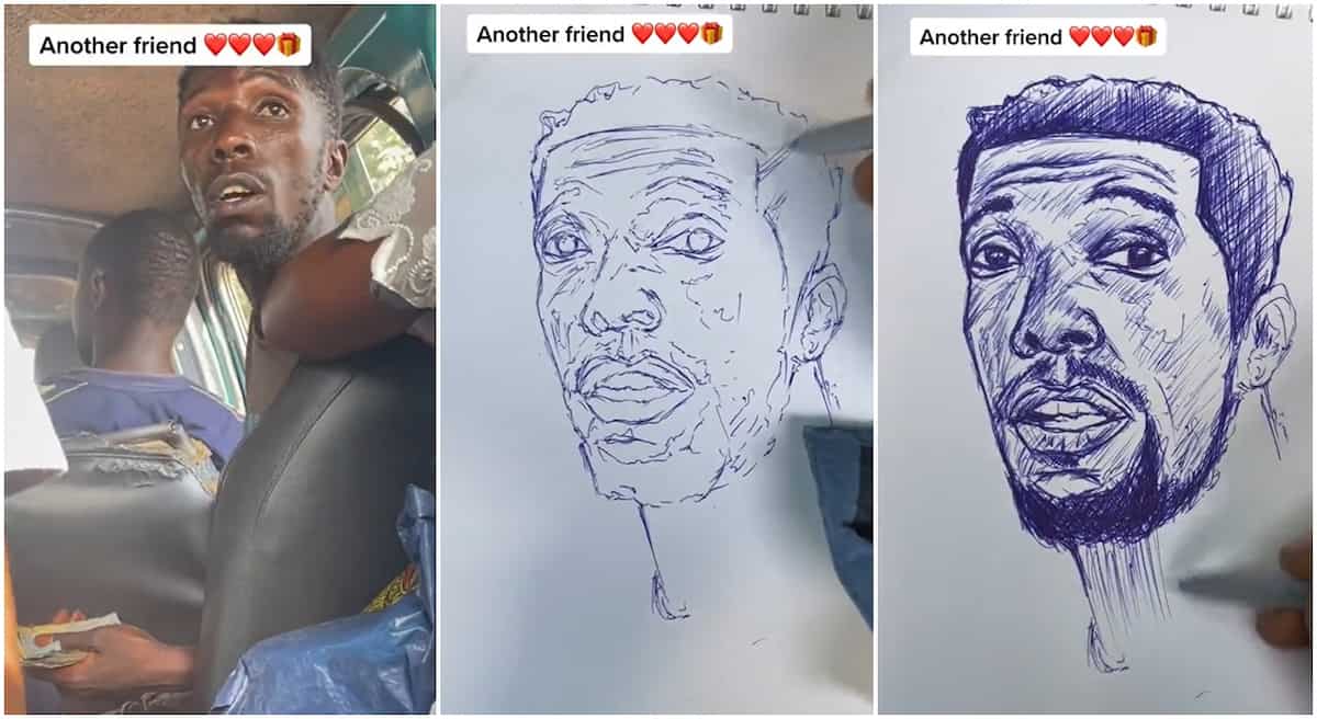 Bus conductor sketched by an artist.