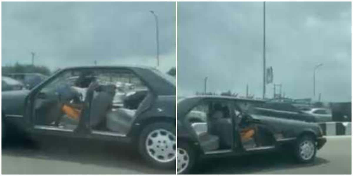 Massive reactions as car without doors is spotted on a busy Lagos road