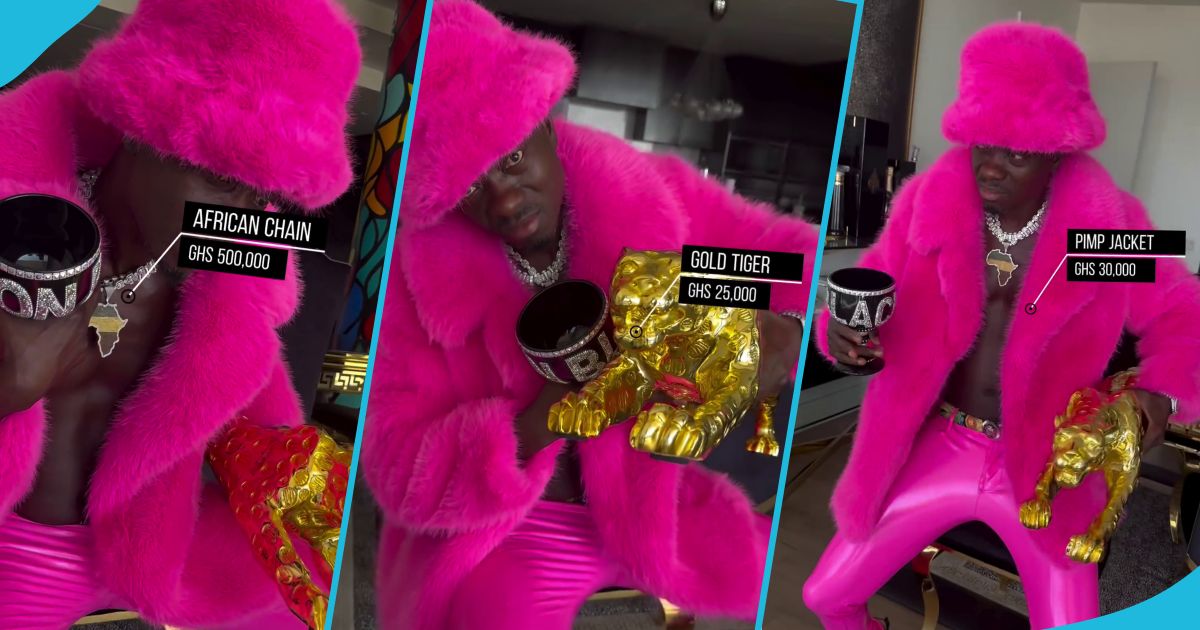 Michael Blackson shows of GH¢30k pimp pink jacket, other items in Kizz Daniel's Google Assignment challenge