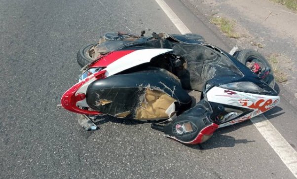 A motorbike involved in an accident
