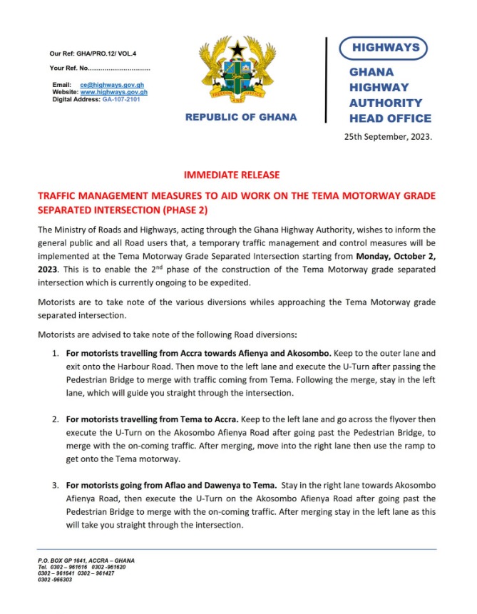 The Ghana Highway Authority statement