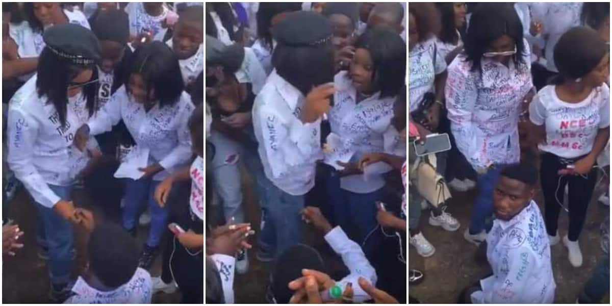 Reactions as fresh graduate collects ring and throws it away as she rejects boyfriend's proposal