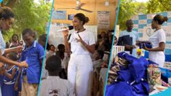 Wendy Shay donates uniforms, stationery, other items to the Weija Primary 1 and 2 schools, videos emerge