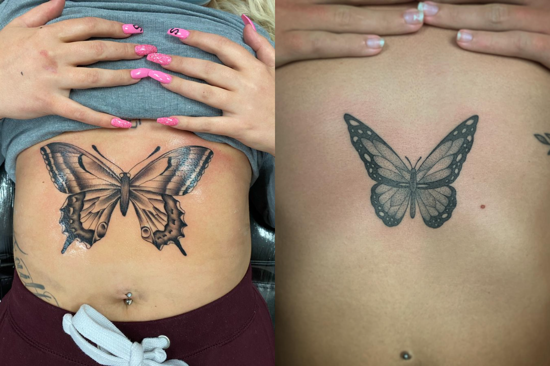 Two ladies with black butterfly tattoos