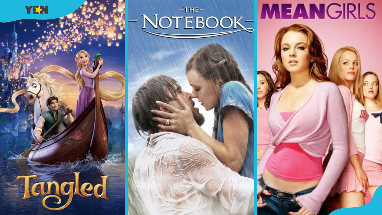 Girly movies: Tangled (L), The Notebook (M) and Mean Girls (R)