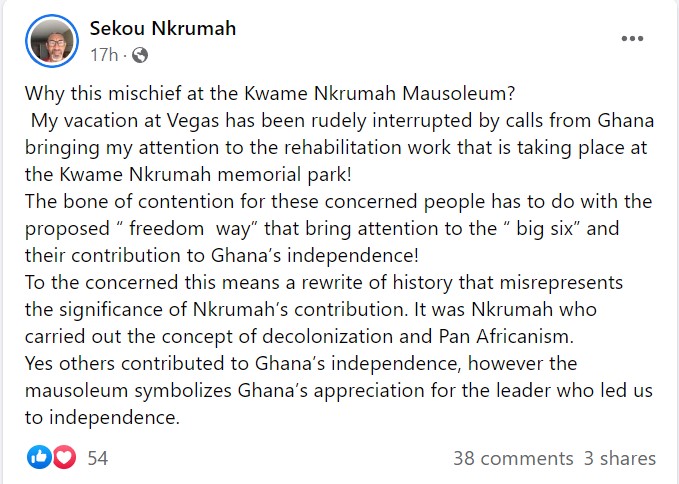 Sekou Nkrumah Facebook post