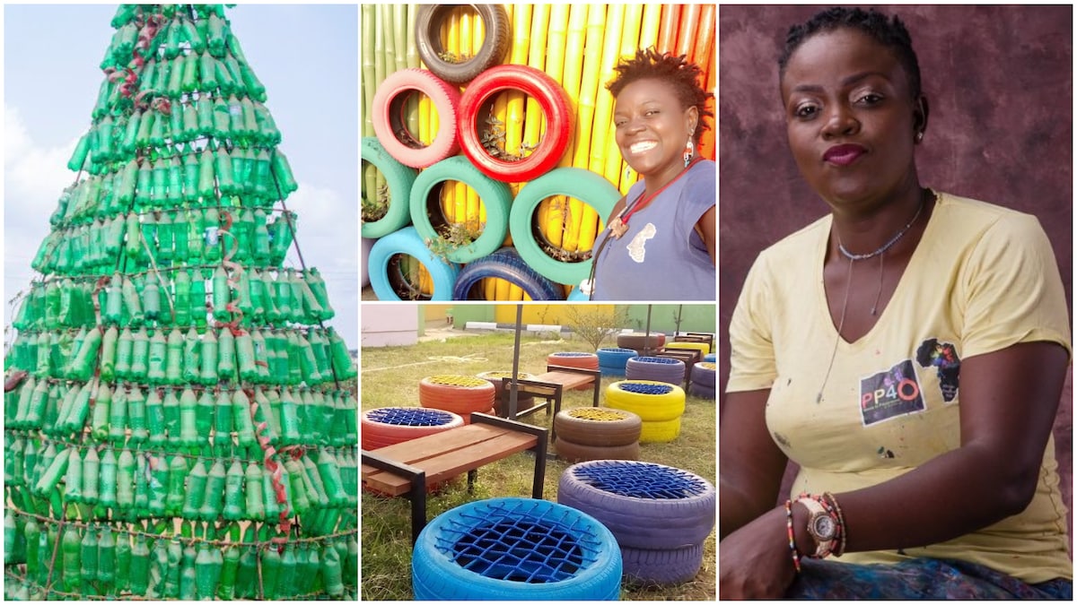 Trast to Treasure: Nigerian Lady Converts Waste Plastic Bottles, Old Tyres into 'Amusement Park' for Kids