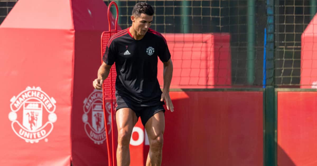 Cristiano Ronaldo of Manchester United in action during a first team training session at Carrington Training Ground on September 07, 2021 in Manchester, England. (Photo by Ash Donelon/Manchester United via Getty Images)