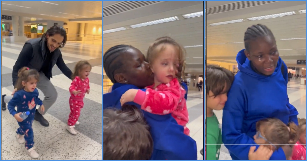 Obroni kids weep as house help leaves for her country, video leaves many in tears