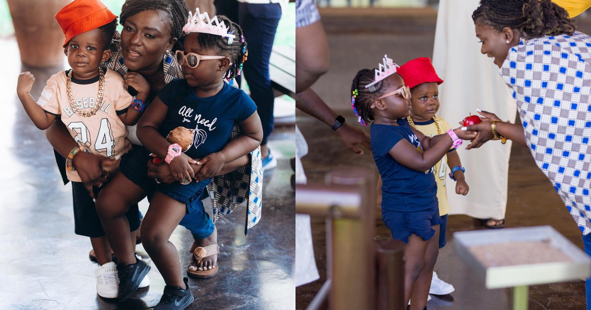 Stonebwoy's gorgeous children pictured with top British-Ghanaian TV presenter Dentaa