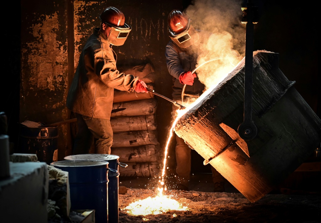 Work continues at a foundry in Berdyansk, a southern Ukrainian city occupied since the start of the conflict