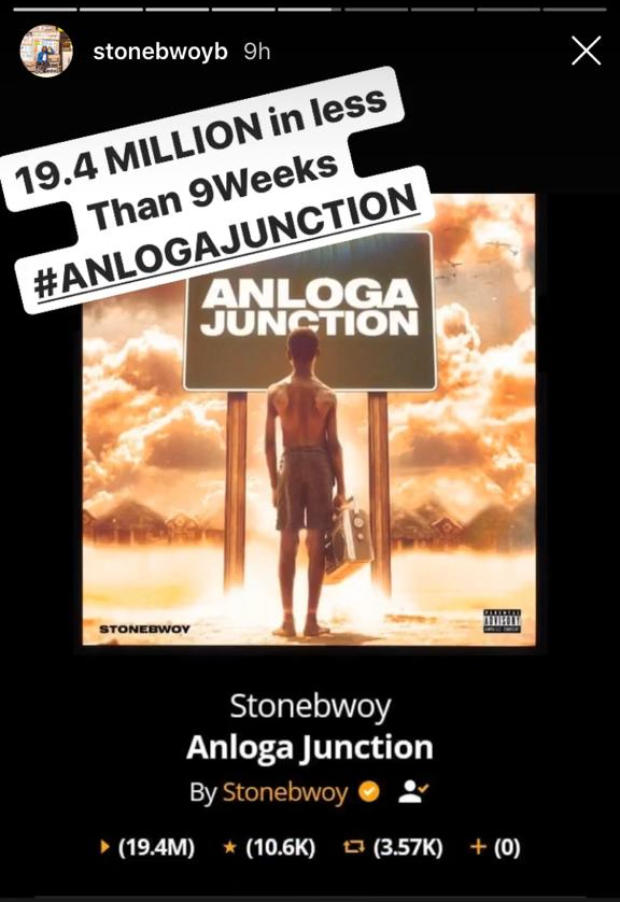 Stonebwoy excited as 'Anloga Junction' hits 20million streams on Audiomack
