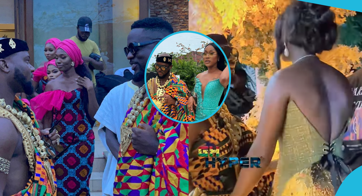 King Promise's "bride" slays in a backless gown at their "wedding": "Is that Partey's ex-girlfriend?"