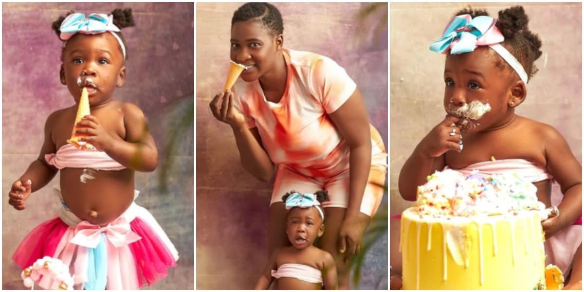 Divine at 1: Actress Mercy Johnson shares adorable photos from daughter's birthday cake smash