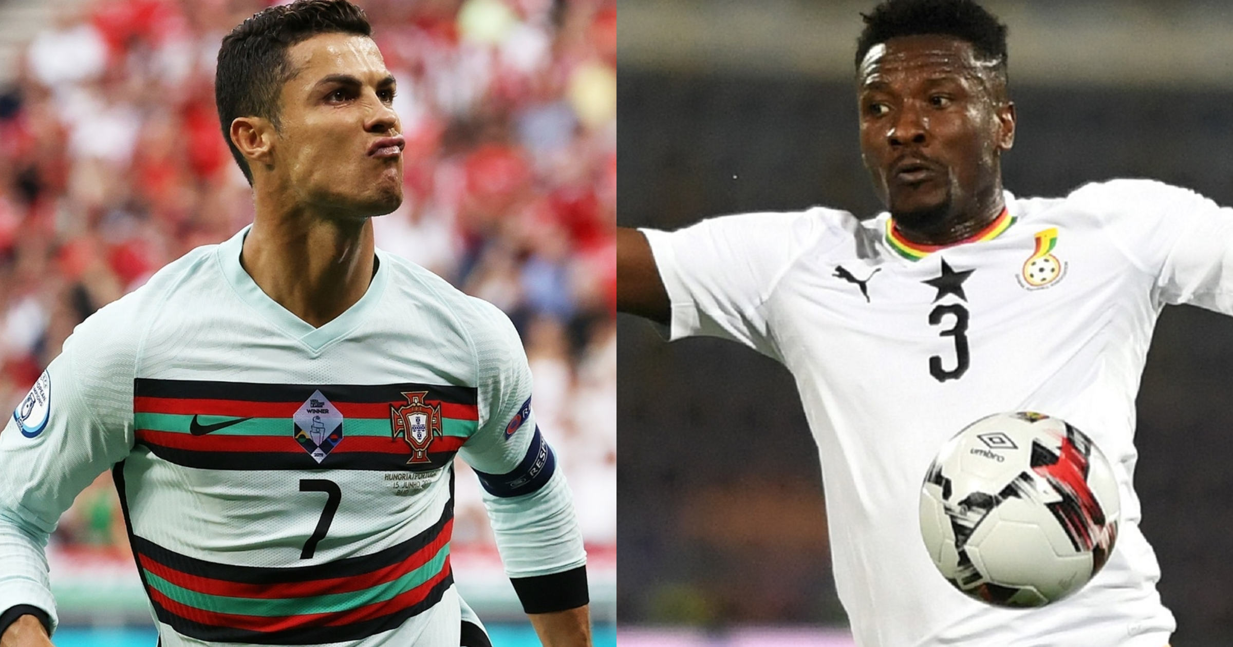 Asamoah Gyan reacts to Cristiano Ronaldo equalling record