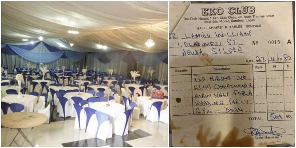 Reactions as Nigerian man shows off old receipt of wedding hall he had rented at N500 in 1982 that is now N2m