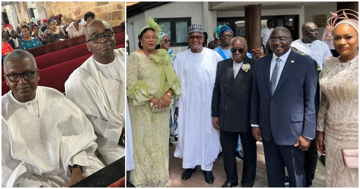 1st exclusive photos drop as Dangote attends wedding of Akufo-Addo's daughter and Kofi Jumah's son