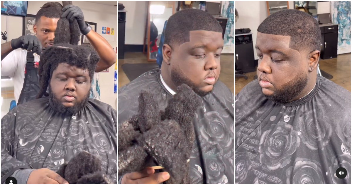 Photos of young Black man who cut his dreadlocks.