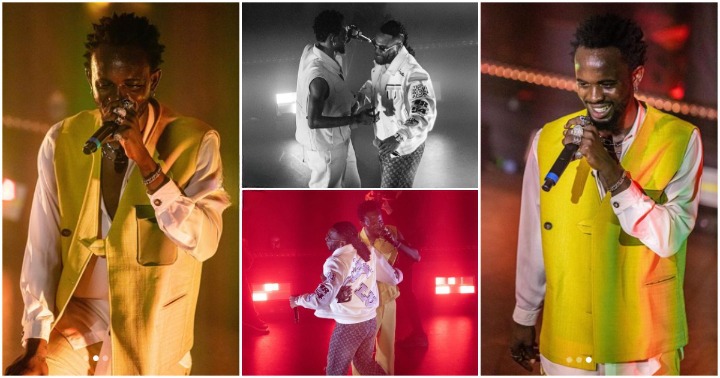 Black Sherif and Burna Boy perform at the former's debut concert in London.