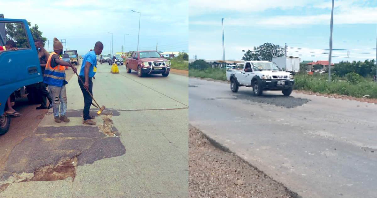 Accra-Tema motorway 'concrete' potholes patched with bitumen
