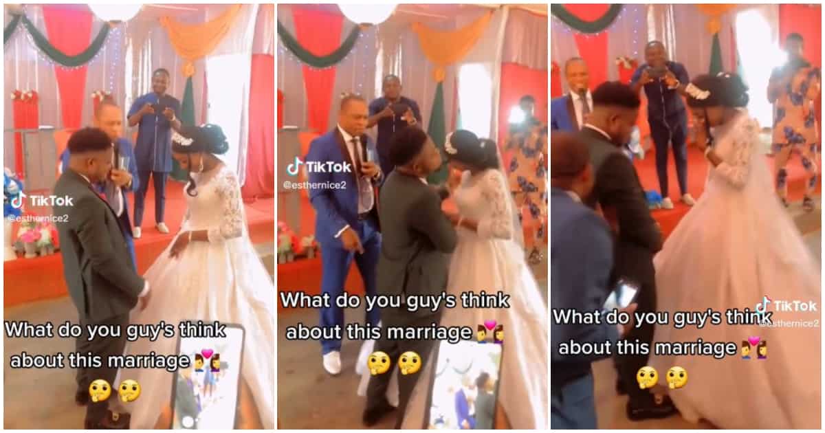 "What's this?" Drama as groom slaps bride in the face during wedding ceremony, video stirs massive reactions