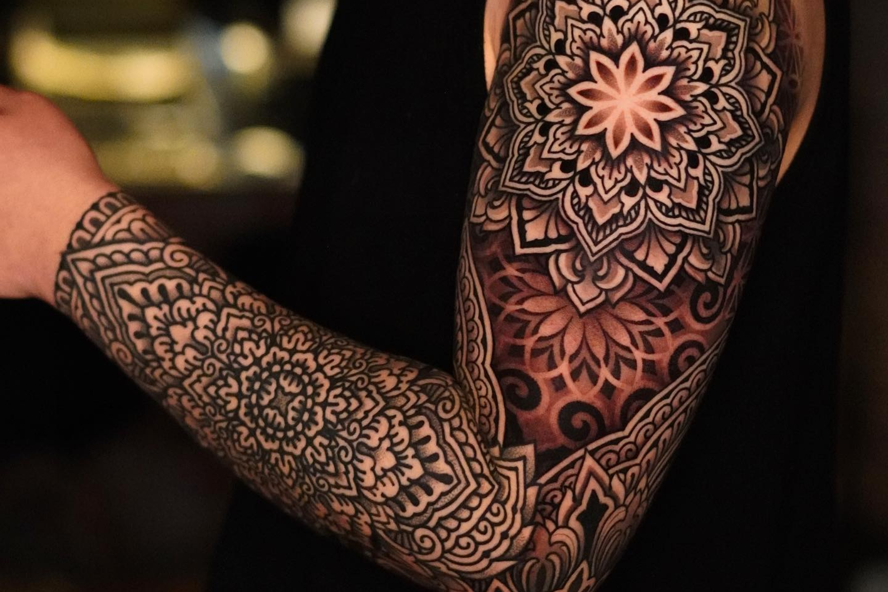 Half mandala tattoo on the back of the head. Done at