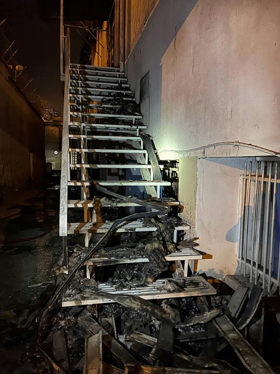Damage caused by the fire at Evin prison, seen in an image obtained from the Iranian news agency IRNA on October 16, 2022